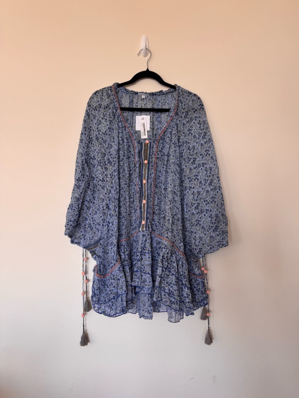 Poupette St. Barth NWT OS Swim Coverup Dress Poncho Fleur in Blue Aqua Jasmine